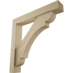 Ekena Millwork - BKTUR0352X22X22OLY05RCPR - Timberthane Faux Wood Olympic Style Bracket w/ Offset Brace, Block Ends, 3 1/2"W x 22"D x 22"H, Primed Tan