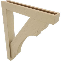Ekena Millwork - BKTUR0352X22X30OLY05RCPR - Timberthane Faux Wood Olympic Style Bracket w/ Offset Brace, Block Ends, 3 1/2"W x 22"D x 30"H, Primed Tan