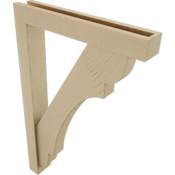 Ekena Millwork - BKTUR0352X22X34OLY05RCPR - Timberthane Faux Wood Olympic Style Bracket w/ Offset Brace, Block Ends, 3 1/2"W x 22"D x 34"H, Primed Tan