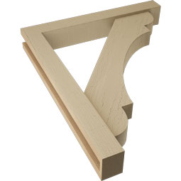 Ekena Millwork - BKTUR0352X24X28OLY05RCPR - Timberthane Faux Wood Olympic Style Bracket w/ Offset Brace, Block Ends, 3 1/2"W x 24"D x 28"H, Primed Tan