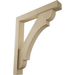 Ekena Millwork - BKTUR0352X24X28OLY05RCPR - Timberthane Faux Wood Olympic Style Bracket w/ Offset Brace, Block Ends, 3 1/2"W x 24"D x 28"H, Primed Tan