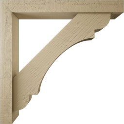 Ekena Millwork - BKTUR0352X26X26OLY05RCPR - Timberthane Faux Wood Olympic Style Bracket w/ Offset Brace, Block Ends, 3 1/2"W x 26"D x 26"H, Primed Tan