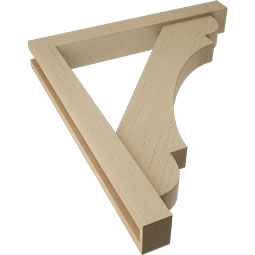 Ekena Millwork - BKTUR0352X26X30OLY05RCPR - Timberthane Faux Wood Olympic Style Bracket w/ Offset Brace, Block Ends, 3 1/2"W x 26"D x 30"H, Primed Tan