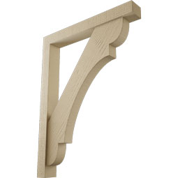Ekena Millwork - BKTUR0352X26X34OLY05RCPR - Timberthane Faux Wood Olympic Style Bracket w/ Offset Brace, Block Ends, 3 1/2"W x 26"D x 34"H, Primed Tan