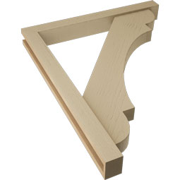 Ekena Millwork - BKTUR0352X30X36OLY05RCPR - Timberthane Faux Wood Olympic Style Bracket w/ Offset Brace, Block Ends, 3 1/2"W x 30"D x 36"H, Primed Tan
