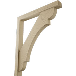 Ekena Millwork - BKTUR0352X30X36OLY05RCPR - Timberthane Faux Wood Olympic Style Bracket w/ Offset Brace, Block Ends, 3 1/2"W x 30"D x 36"H, Primed Tan
