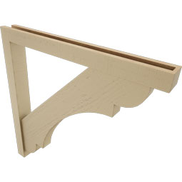 Ekena Millwork - BKTUR0352X34X34OLY05RCPR - Timberthane Faux Wood Olympic Style Bracket w/ Offset Brace, Block Ends, 3 1/2"W x 34"D x 34"H, Primed Tan