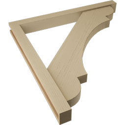 Ekena Millwork - BKTUR0352X36X36OLY05RCPR - Timberthane Faux Wood Olympic Style Bracket w/ Offset Brace, Block Ends, 3 1/2"W x 36"D x 36"H, Primed Tan