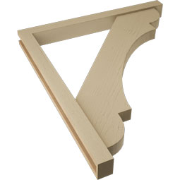 Ekena Millwork - BKTUR0352X36X40OLY05RCPR - Timberthane Faux Wood Olympic Style Bracket w/ Offset Brace, Block Ends, 3 1/2"W x 36"D x 40"H, Primed Tan