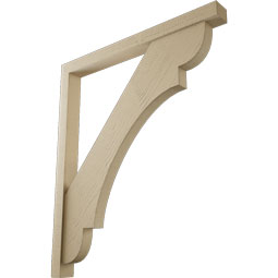 Ekena Millwork - BKTUR0352X38X44OLY05RCPR - Timberthane Faux Wood Olympic Style Bracket w/ Offset Brace, Block Ends, 3 1/2"W x 38"D x 44"H, Primed Tan