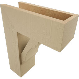 Ekena Millwork - BKTUR0554X14X18OLY05RCPR - Timberthane Faux Wood Olympic Style Bracket w/ Offset Brace, Block Ends, 5 1/2"W x 14"D x 18"H, Primed Tan