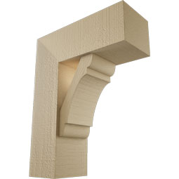 Ekena Millwork - BKTUR0554X14X18OLY05RCPR - Timberthane Faux Wood Olympic Style Bracket w/ Offset Brace, Block Ends, 5 1/2"W x 14"D x 18"H, Primed Tan