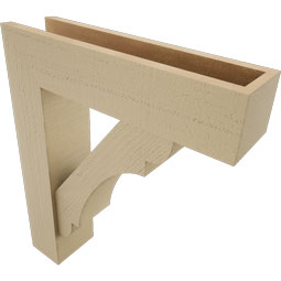 Ekena Millwork - BKTUR0554X22X26OLY05RCPR - Timberthane Faux Wood Olympic Style Bracket w/ Offset Brace, Block Ends, 5 1/2"W x 22"D x 26"H, Primed Tan