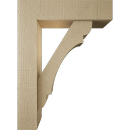 Ekena Millwork - BKTUR0554X22X30OLY05RCPR - Timberthane Faux Wood Olympic Style Bracket w/ Offset Brace, Block Ends, 5 1/2"W x 22"D x 30"H, Primed Tan
