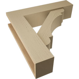 Ekena Millwork - BKTUR0554X24X24OLY05RCPR - Timberthane Faux Wood Olympic Style Bracket w/ Offset Brace, Block Ends, 5 1/2"W x 24"D x 24"H, Primed Tan