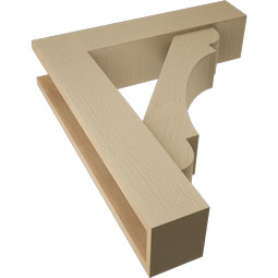 Ekena Millwork - BKTUR0554X24X28OLY05RCPR - Timberthane Faux Wood Olympic Style Bracket w/ Offset Brace, Block Ends, 5 1/2"W x 24"D x 28"H, Primed Tan