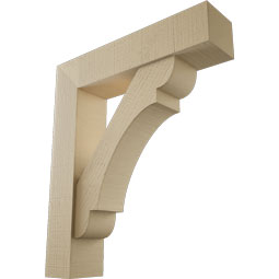 Ekena Millwork - BKTUR0554X24X28OLY05RCPR - Timberthane Faux Wood Olympic Style Bracket w/ Offset Brace, Block Ends, 5 1/2"W x 24"D x 28"H, Primed Tan