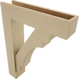 Ekena Millwork - BKTUR0554X24X32OLY05RCPR - Timberthane Faux Wood Olympic Style Bracket w/ Offset Brace, Block Ends, 5 1/2"W x 24"D x 32"H, Primed Tan