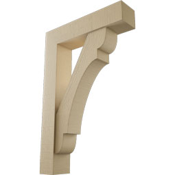 Ekena Millwork - BKTUR0554X24X36OLY05RCPR - Timberthane Faux Wood Olympic Style Bracket w/ Offset Brace, Block Ends, 5 1/2"W x 24"D x 36"H, Primed Tan