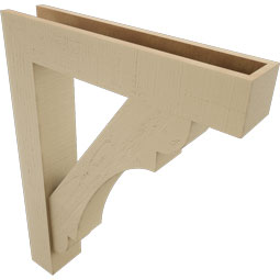 Ekena Millwork - BKTUR0554X28X36OLY05RCPR - Timberthane Faux Wood Olympic Style Bracket w/ Offset Brace, Block Ends, 5 1/2"W x 28"D x 36"H, Primed Tan