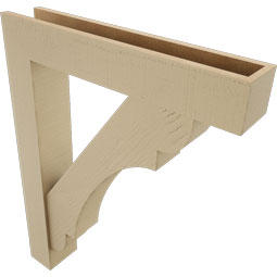 Ekena Millwork - BKTUR0554X30X38OLY05RCPR - Timberthane Faux Wood Olympic Style Bracket w/ Offset Brace, Block Ends, 5 1/2"W x 30"D x 38"H, Primed Tan