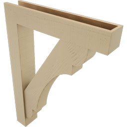 Ekena Millwork - BKTUR0554X30X42OLY05RCPR - Timberthane Faux Wood Olympic Style Bracket w/ Offset Brace, Block Ends, 5 1/2"W x 30"D x 42"H, Primed Tan