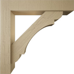 Ekena Millwork - BKTUR0554X32X32OLY05RCPR - Timberthane Faux Wood Olympic Style Bracket w/ Offset Brace, Block Ends, 5 1/2"W x 32"D x 32"H, Primed Tan