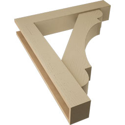 Ekena Millwork - BKTUR0554X32X38OLY05RCPR - Timberthane Faux Wood Olympic Style Bracket w/ Offset Brace, Block Ends, 5 1/2"W x 32"D x 38"H, Primed Tan