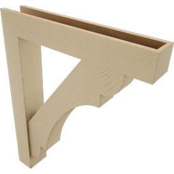 Ekena Millwork - BKTUR0554X32X40OLY05RCPR - Timberthane Faux Wood Olympic Style Bracket w/ Offset Brace, Block Ends, 5 1/2"W x 32"D x 40"H, Primed Tan