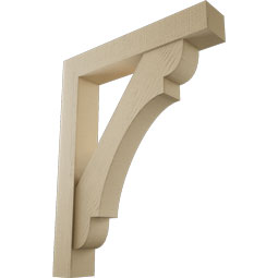 Ekena Millwork - BKTUR0554X32X40OLY05RCPR - Timberthane Faux Wood Olympic Style Bracket w/ Offset Brace, Block Ends, 5 1/2"W x 32"D x 40"H, Primed Tan