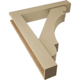 Ekena Millwork - BKTUR0554X34X40OLY05RCPR - Timberthane Faux Wood Olympic Style Bracket w/ Offset Brace, Block Ends, 5 1/2"W x 34"D x 40"H, Primed Tan