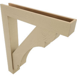 Ekena Millwork - BKTUR0554X34X42OLY05RCPR - Timberthane Faux Wood Olympic Style Bracket w/ Offset Brace, Block Ends, 5 1/2"W x 34"D x 42"H, Primed Tan