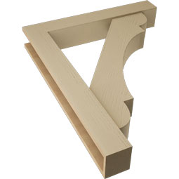 Ekena Millwork - BKTUR0554X34X42OLY05RCPR - Timberthane Faux Wood Olympic Style Bracket w/ Offset Brace, Block Ends, 5 1/2"W x 34"D x 42"H, Primed Tan