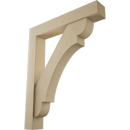 Ekena Millwork - BKTUR0554X34X42OLY05RCPR - Timberthane Faux Wood Olympic Style Bracket w/ Offset Brace, Block Ends, 5 1/2"W x 34"D x 42"H, Primed Tan