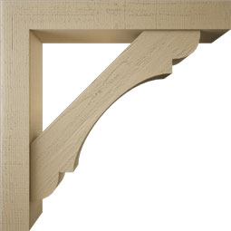 Ekena Millwork - BKTUR0554X36X36OLY05RCPR - Timberthane Faux Wood Olympic Style Bracket w/ Offset Brace, Block Ends, 5 1/2"W x 36"D x 36"H, Primed Tan