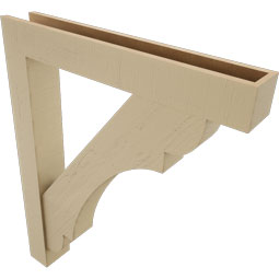 Ekena Millwork - BKTUR0554X36X44OLY05RCPR - Timberthane Faux Wood Olympic Style Bracket w/ Offset Brace, Block Ends, 5 1/2"W x 36"D x 44"H, Primed Tan