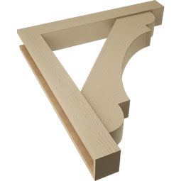 Ekena Millwork - BKTUR0554X40X44OLY05RCPR - Timberthane Faux Wood Olympic Style Bracket w/ Offset Brace, Block Ends, 5 1/2"W x 40"D x 44"H, Primed Tan