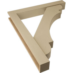 Ekena Millwork - BKTUR0554X42X48OLY05RCPR - Timberthane Faux Wood Olympic Style Bracket w/ Offset Brace, Block Ends, 5 1/2"W x 42"D x 48"H, Primed Tan