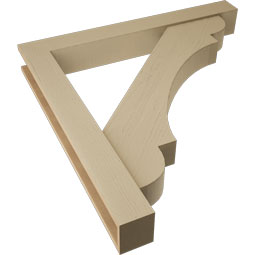 Ekena Millwork - BKTUR0554X44X44OLY05RCPR - Timberthane Faux Wood Olympic Style Bracket w/ Offset Brace, Block Ends, 5 1/2"W x 44"D x 44"H, Primed Tan