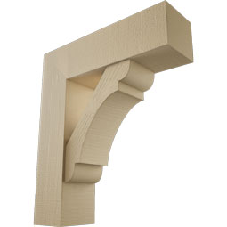 Ekena Millwork - BKTUR0756X26X30OLY05RCPR - Timberthane Faux Wood Olympic Style Bracket w/ Offset Brace, Block Ends, 7 1/2"W x 26"D x 30"H, Primed Tan