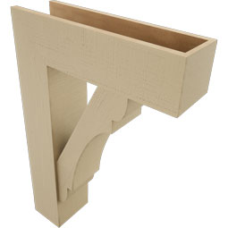 Ekena Millwork - BKTUR0756X26X38OLY05RCPR - Timberthane Faux Wood Olympic Style Bracket w/ Offset Brace, Block Ends, 7 1/2"W x 26"D x 38"H, Primed Tan