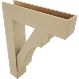 Ekena Millwork - BKTUR0756X32X44OLY05RCPR - Timberthane Faux Wood Olympic Style Bracket w/ Offset Brace, Block Ends, 7 1/2"W x 32"D x 44"H, Primed Tan