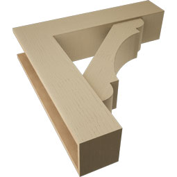 Ekena Millwork - BKTUR0756X34X34OLY05RCPR - Timberthane Faux Wood Olympic Style Bracket w/ Offset Brace, Block Ends, 7 1/2"W x 34"D x 34"H, Primed Tan