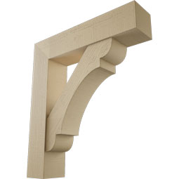 Ekena Millwork - BKTUR0756X34X38OLY05RCPR - Timberthane Faux Wood Olympic Style Bracket w/ Offset Brace, Block Ends, 7 1/2"W x 34"D x 38"H, Primed Tan