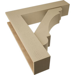 Ekena Millwork - BKTUR0756X38X38OLY05RCPR - Timberthane Faux Wood Olympic Style Bracket w/ Offset Brace, Block Ends, 7 1/2"W x 38"D x 38"H, Primed Tan