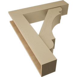 Ekena Millwork - BKTUR0756X38X44OLY05RCPR - Timberthane Faux Wood Olympic Style Bracket w/ Offset Brace, Block Ends, 7 1/2"W x 38"D x 44"H, Primed Tan