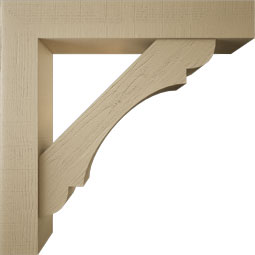 Ekena Millwork - BKTUR0756X44X44OLY05RCPR - Timberthane Faux Wood Olympic Style Bracket w/ Offset Brace, Block Ends, 7 1/2"W x 44"D x 44"H, Primed Tan
