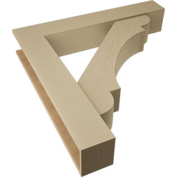 Ekena Millwork - BKTUR0756X44X44OLY05RCPR - Timberthane Faux Wood Olympic Style Bracket w/ Offset Brace, Block Ends, 7 1/2"W x 44"D x 44"H, Primed Tan