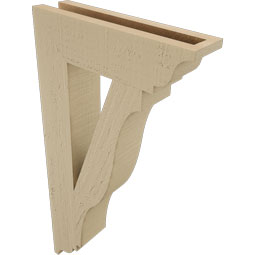 Ekena Millwork - BKTUR035X14X26FST01RCPR - Timberthane Faux Wood Funston Style Bracket, Traditional Ends, 3 1/2"W x 14"D x 26"H, Primed Tan