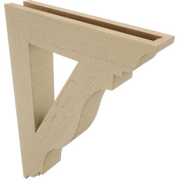 Ekena Millwork - BKTUR035X18X26FST01RCPR - Timberthane Faux Wood Funston Style Bracket, Traditional Ends, 3 1/2"W x 18"D x 26"H, Primed Tan